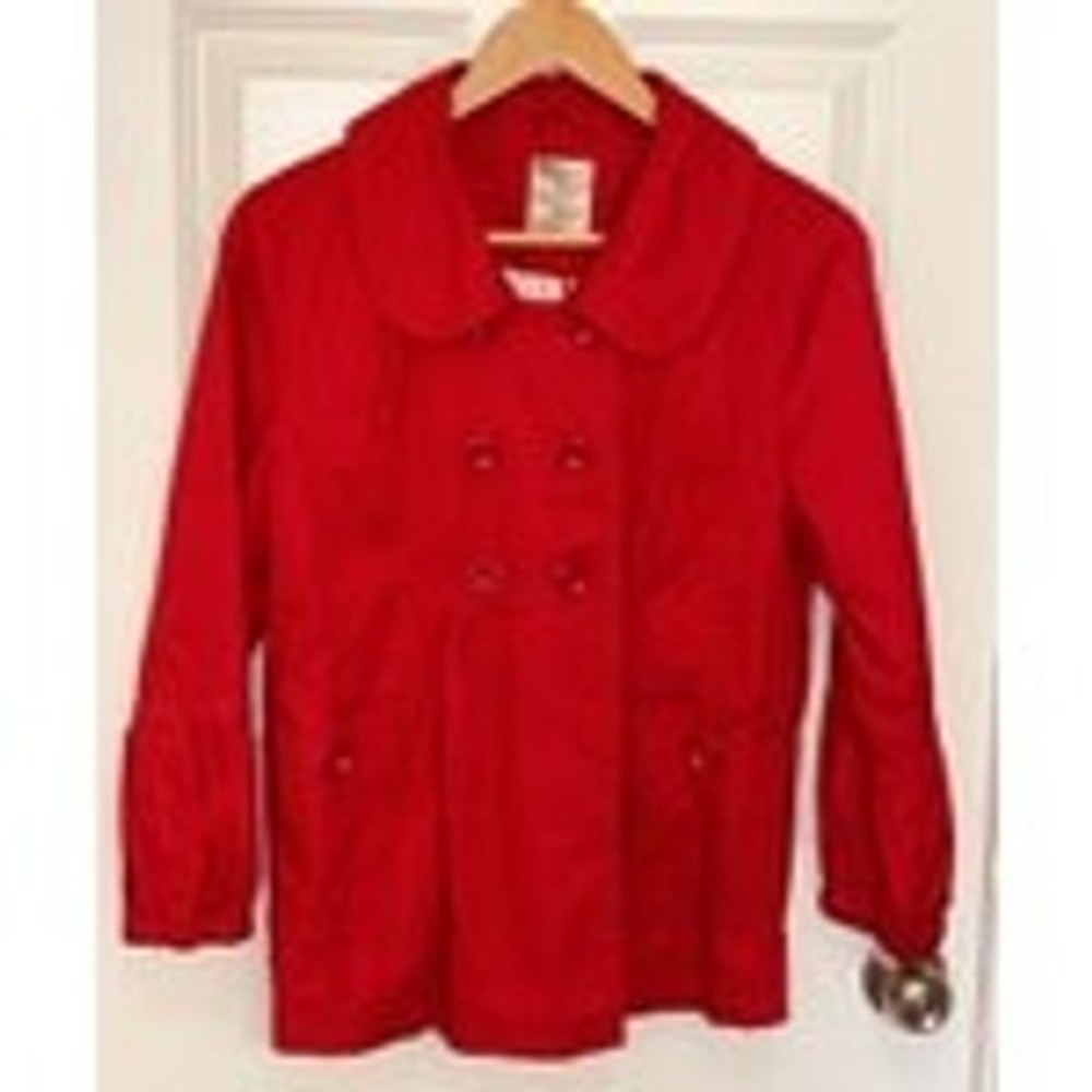 Tulle Anthropologie Red Double Breasted Blazer Jacket Button Pockets Women M L